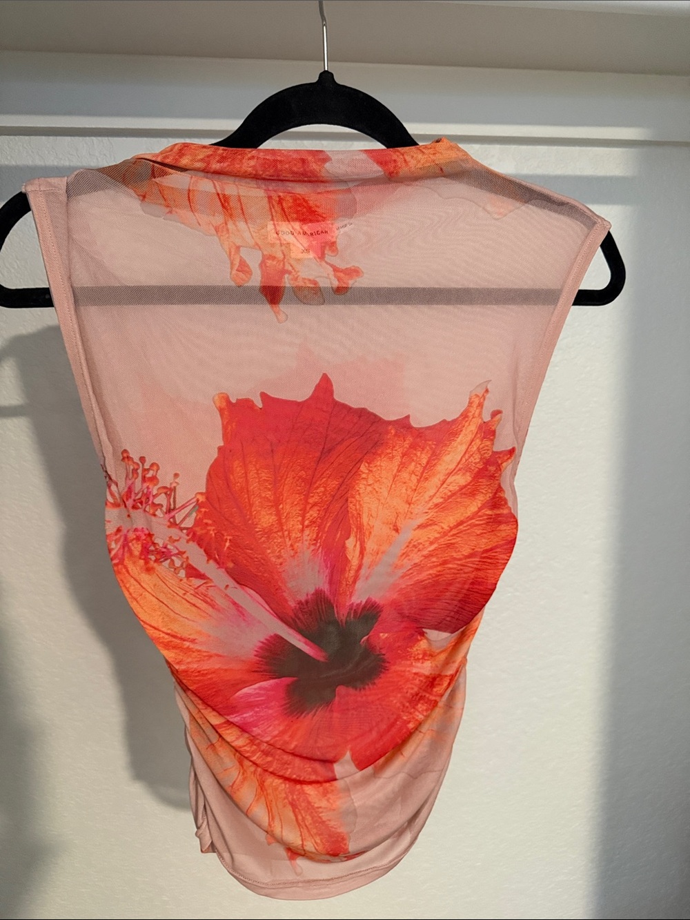 Good American Sheer Floral Mesh Camisole in Pink and Orange